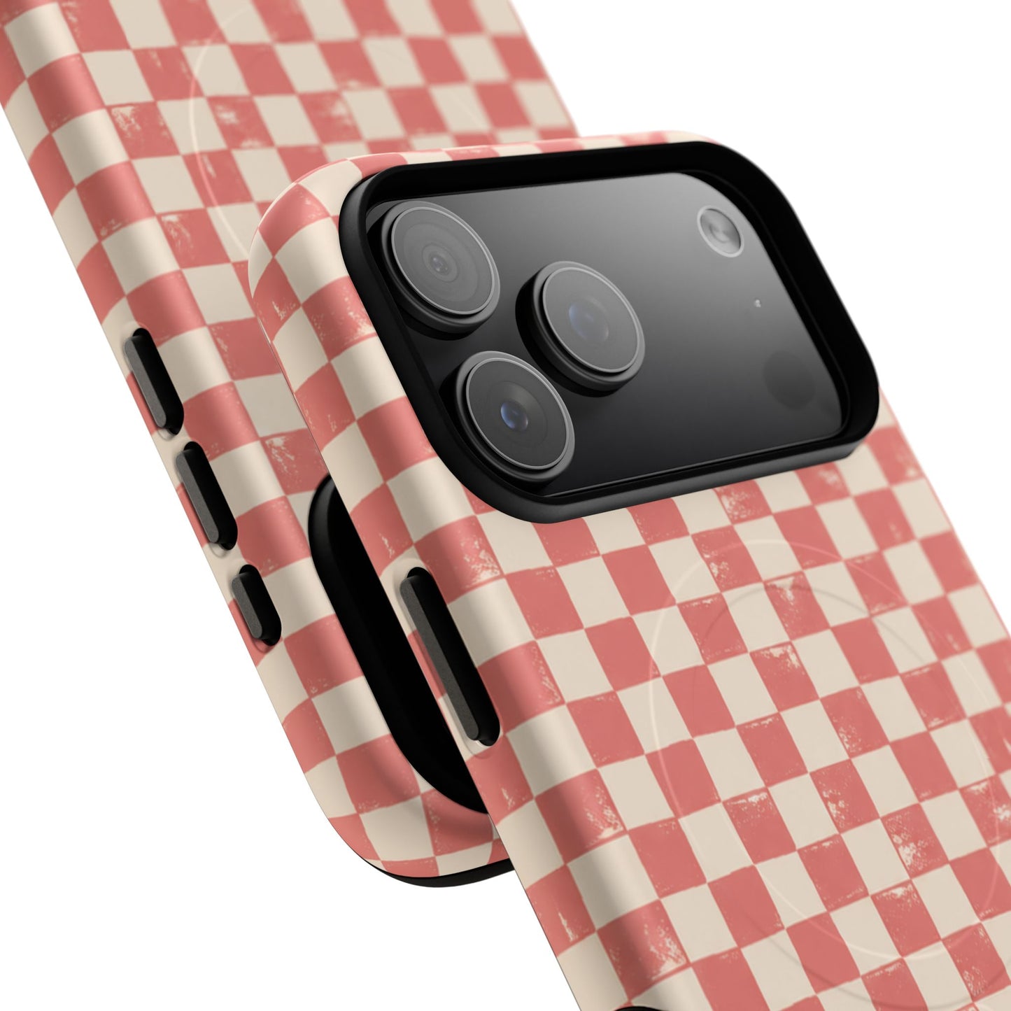 Coral Check Magnetic Protective Phone Case – Tough Dual-Layer Cover