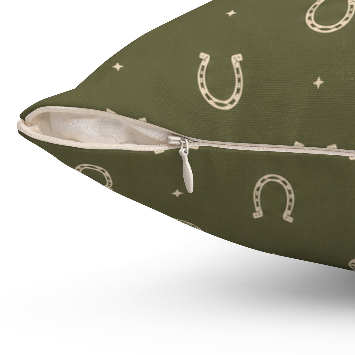 Lucky Olive Horseshoe Throw Pillow – Western Boho Decorative Cushion