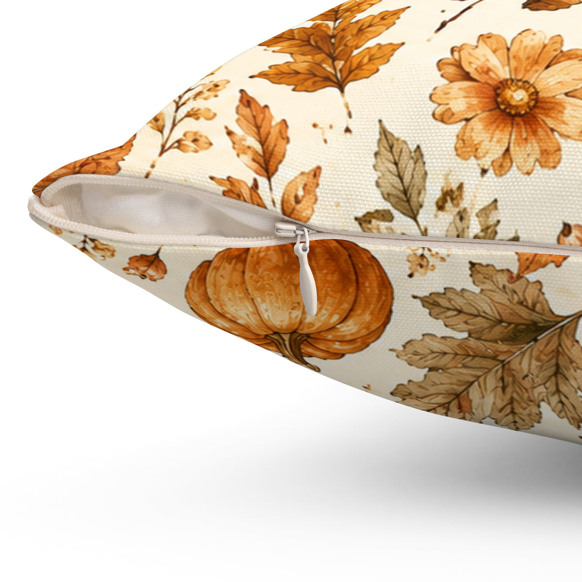 Autumn Harvest Decorative Throw Pillow – Watercolor Pumpkins & Fall Leaves