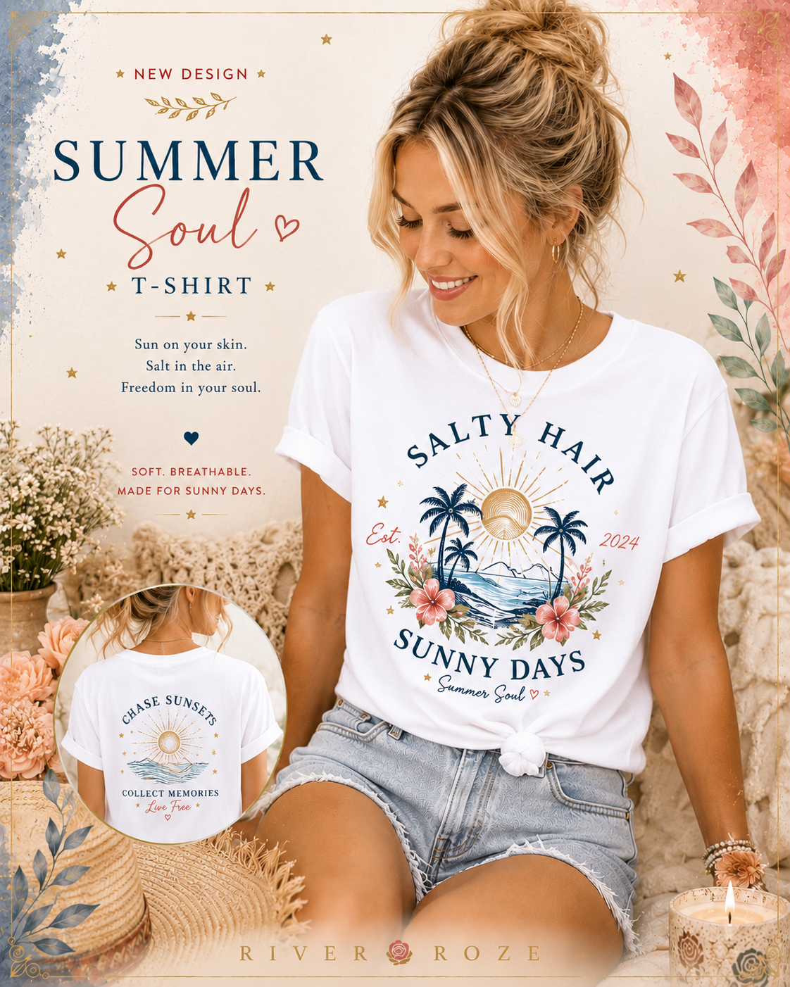 Salty Hair Sunny Days T-Shirt, Coastal Beach Graphic Tee, Summer Vacation Shirt, Surf & Ocean Lover Gift, Tropical Palm Tree Tee