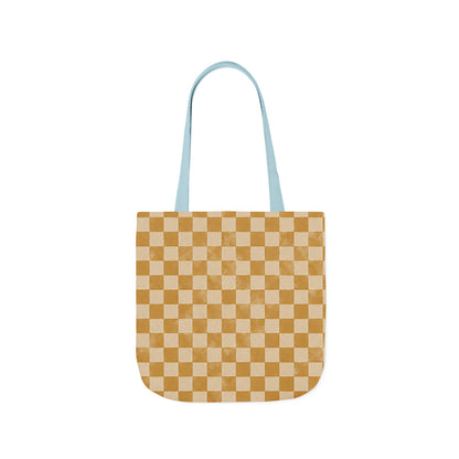 Golden Check Tote Bag - Mustard Checkerboard Canvas Bag - Retro Market Tote - Everyday Shopping Bag