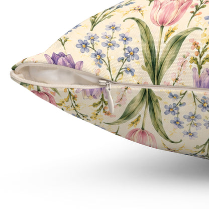 Tulip Whispers Pillow - Pastel Tulip Throw Pillow - Floral Decorative Cushion - Cottage Garden Decor