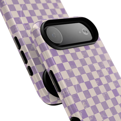 Lavender Check Magnetic Protective Phone Case – Tough Dual-Layer Cover