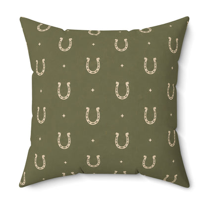 Lucky Olive Horseshoe Throw Pillow – Western Boho Decorative Cushion