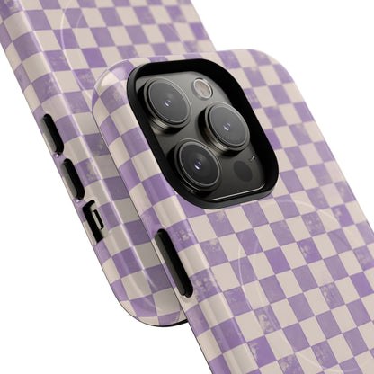 Lavender Check Magnetic Protective Phone Case – Tough Dual-Layer Cover