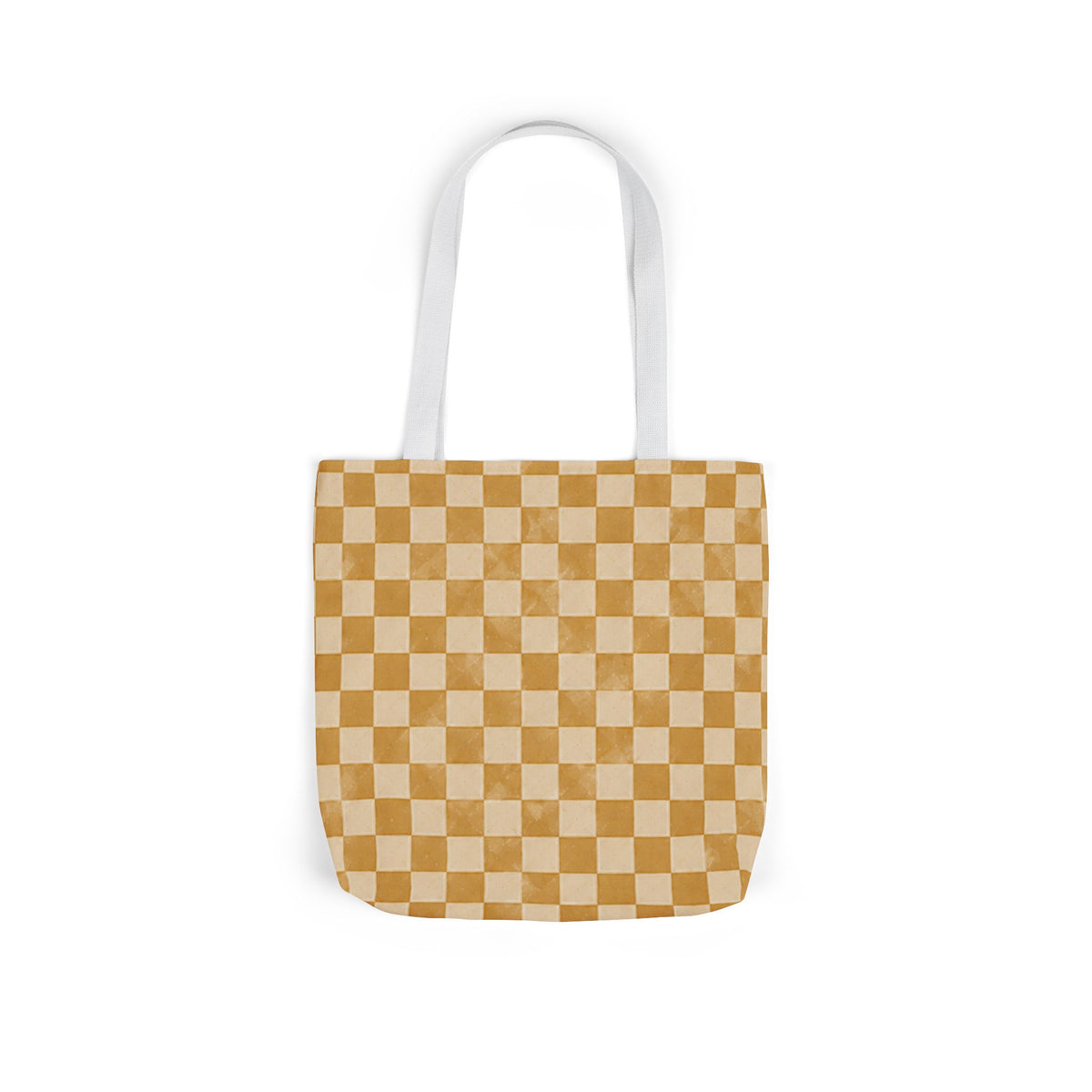 Golden Check Tote Bag - Mustard Checkerboard Canvas Bag - Retro Market Tote - Everyday Shopping Bag
