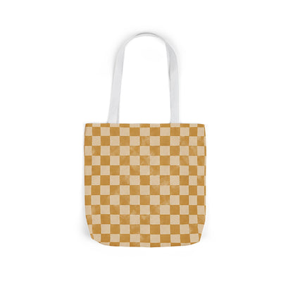 Golden Check Tote Bag - Mustard Checkerboard Canvas Bag - Retro Market Tote - Everyday Shopping Bag