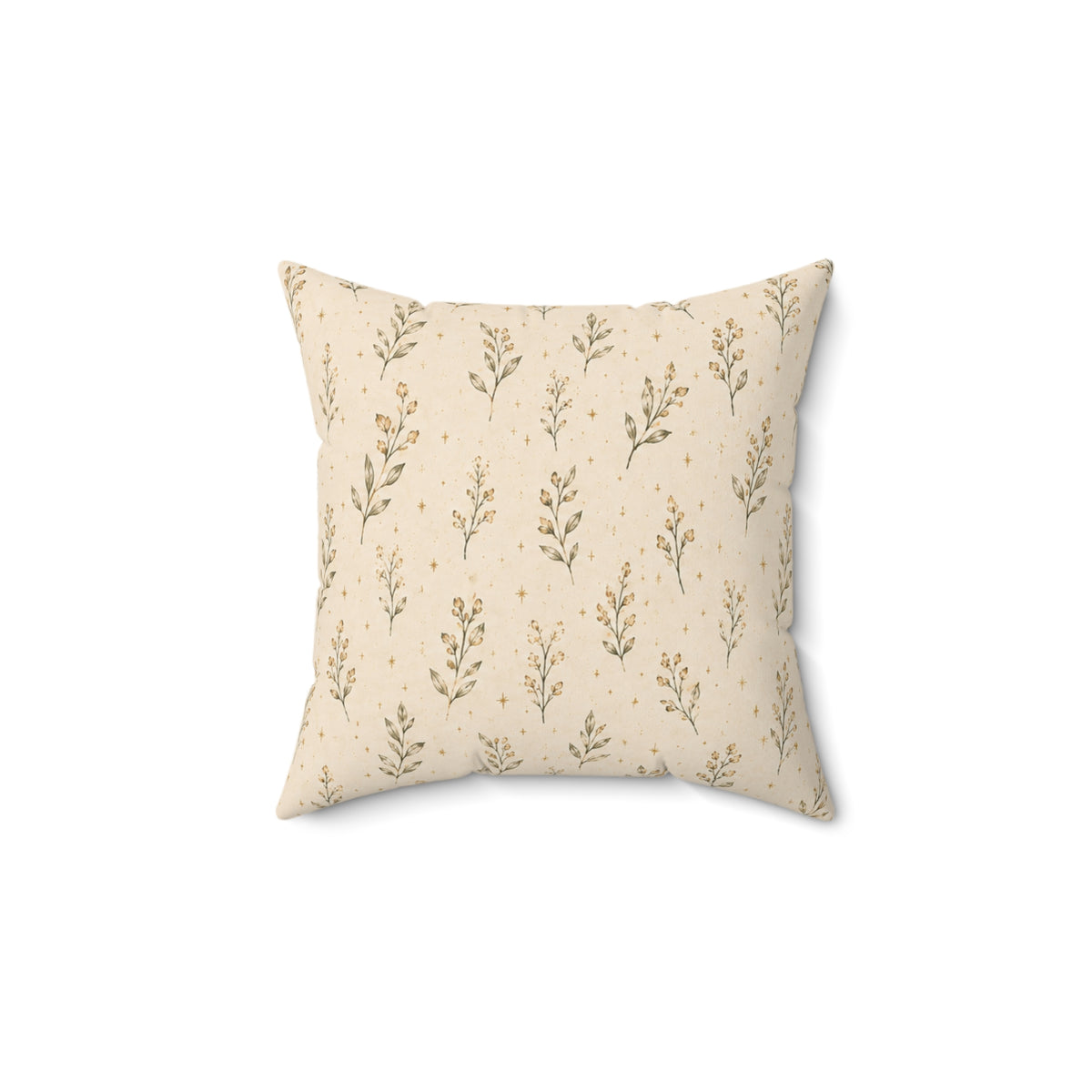 Golden Sprigs Pillow - Neutral Botanical Throw Pillow - Beige Floral Decorative Cushion - Boho Home Decor