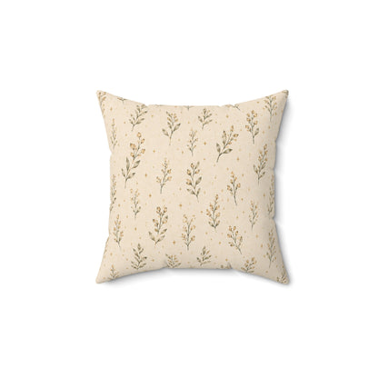 Golden Sprigs Pillow - Neutral Botanical Throw Pillow - Beige Floral Decorative Cushion - Boho Home Decor