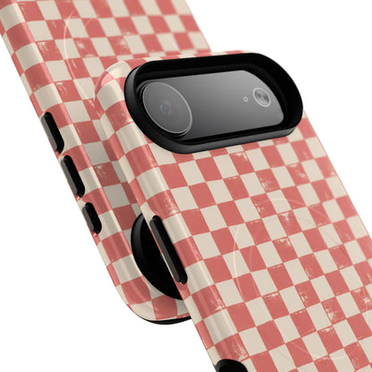 Coral Check Magnetic Protective Phone Case – Tough Dual-Layer Cover