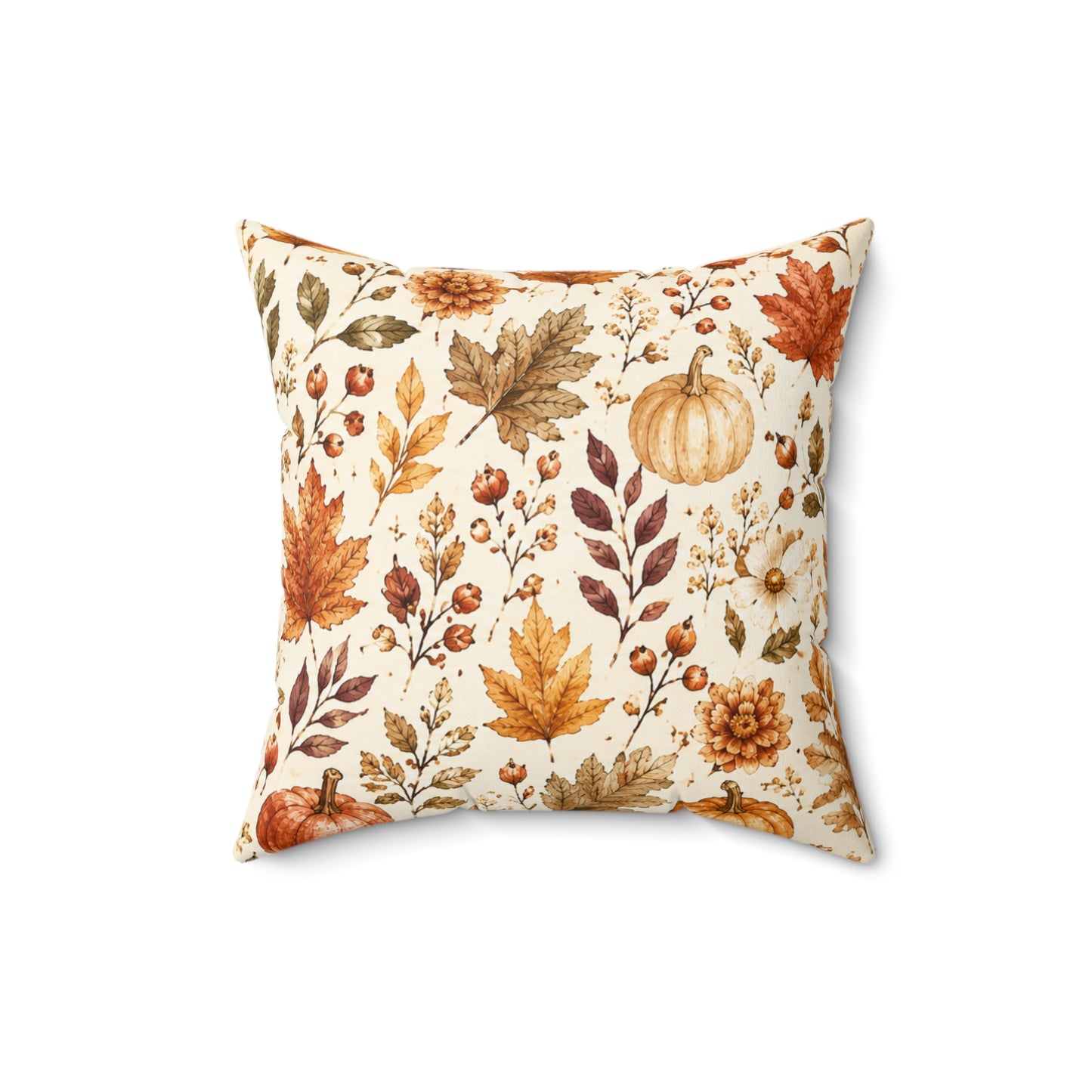 Autumn Harvest Decorative Throw Pillow – Watercolor Pumpkins & Fall Leaves