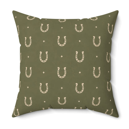 Lucky Olive Horseshoe Throw Pillow – Western Boho Decorative Cushion