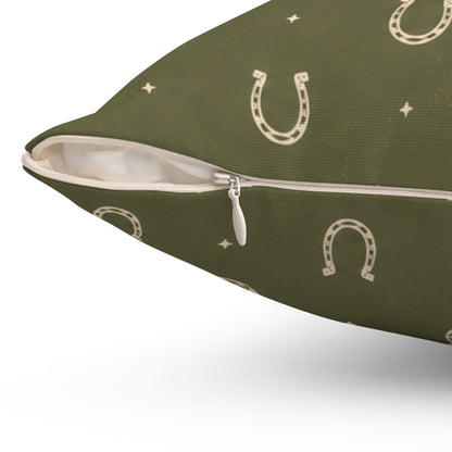 Lucky Olive Horseshoe Throw Pillow – Western Boho Decorative Cushion