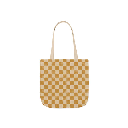 Golden Check Tote Bag - Mustard Checkerboard Canvas Bag - Retro Market Tote - Everyday Shopping Bag