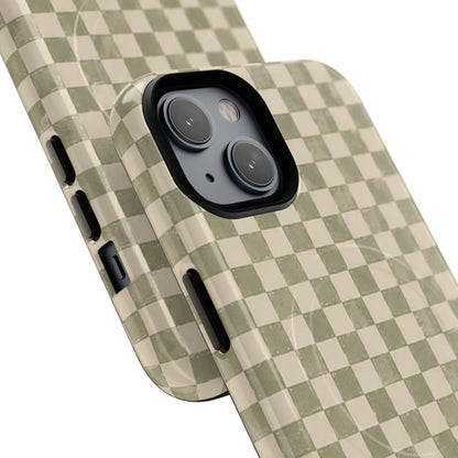 Sage Check Magnetic Protective Phone Case – Tough Dual-Layer Cover