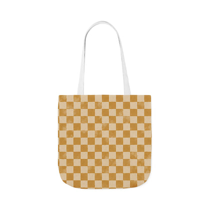 Golden Check Tote Bag - Mustard Checkerboard Canvas Bag - Retro Market Tote - Everyday Shopping Bag