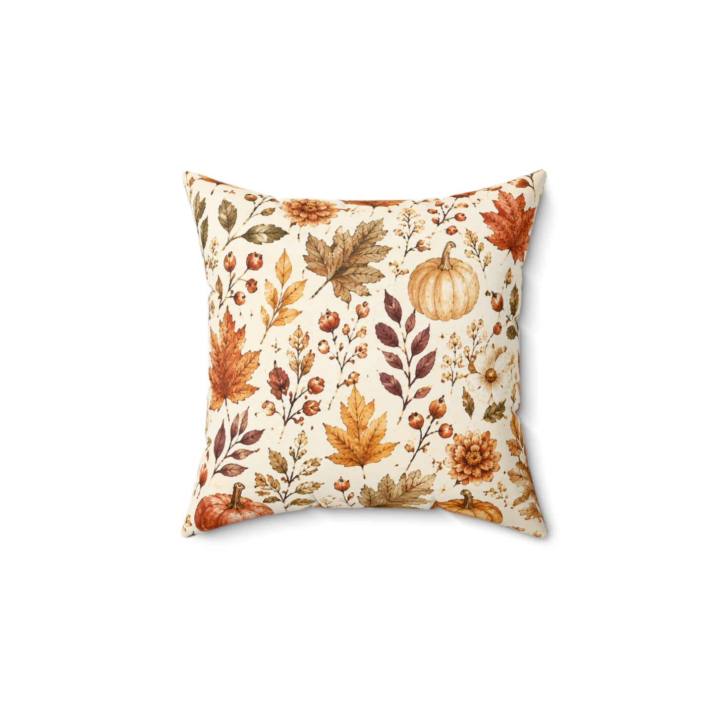Autumn Harvest Decorative Throw Pillow – Watercolor Pumpkins & Fall Leaves