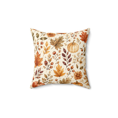 Autumn Harvest Decorative Throw Pillow – Watercolor Pumpkins & Fall Leaves