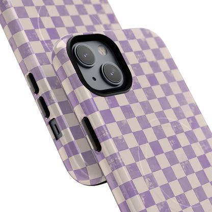 Lavender Check Magnetic Protective Phone Case – Tough Dual-Layer Cover