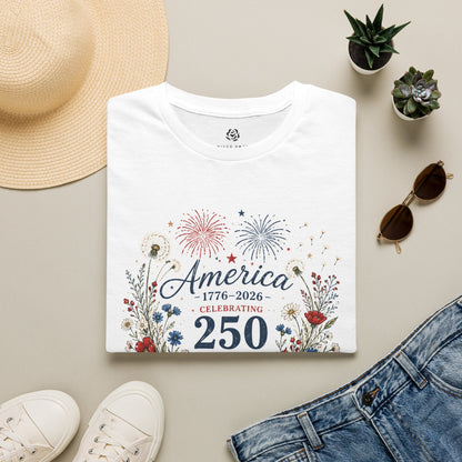 America 250 T-Shirt USA 250 Years of Freedom Tee Patriotic Floral USA Shirt