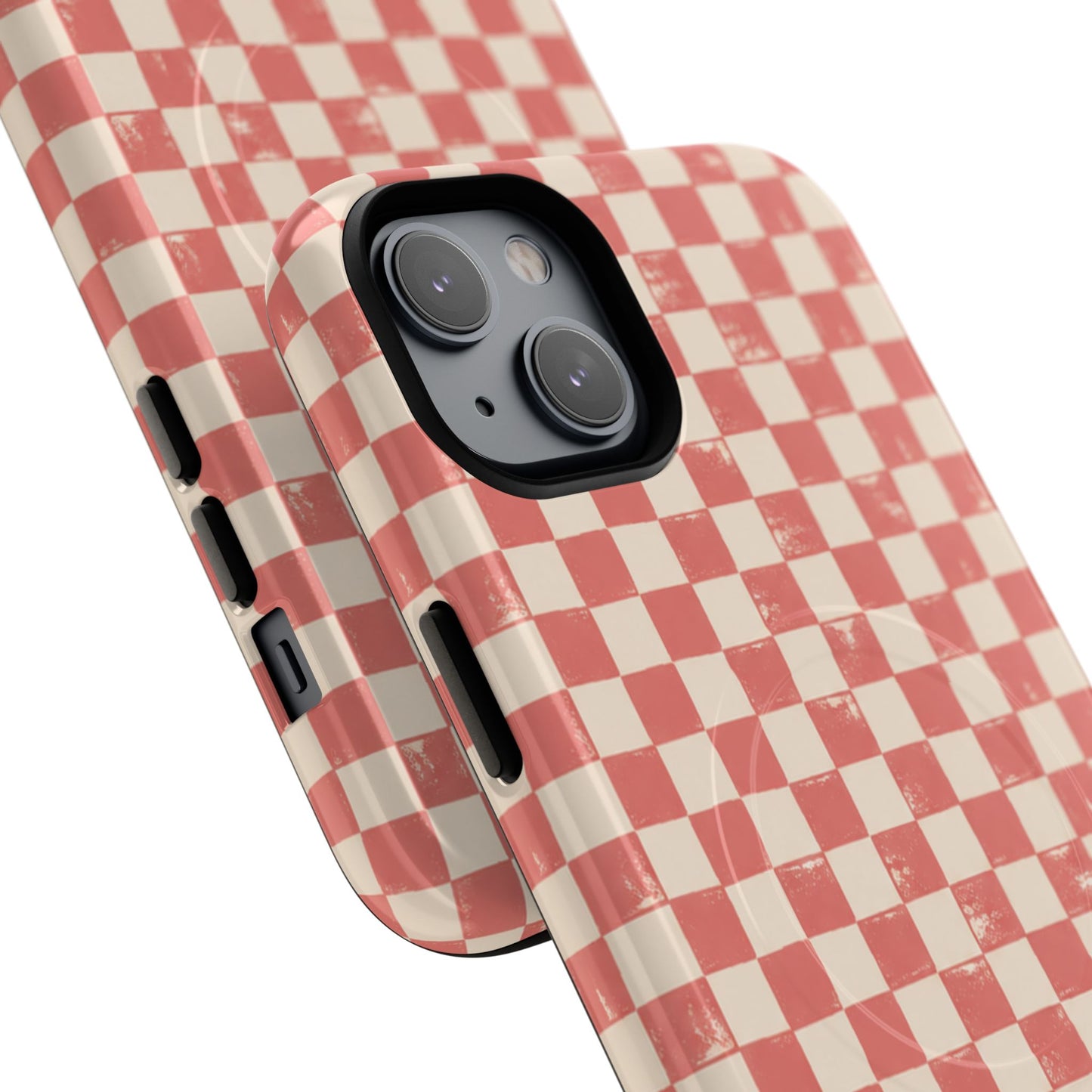 Coral Check Magnetic Protective Phone Case – Tough Dual-Layer Cover