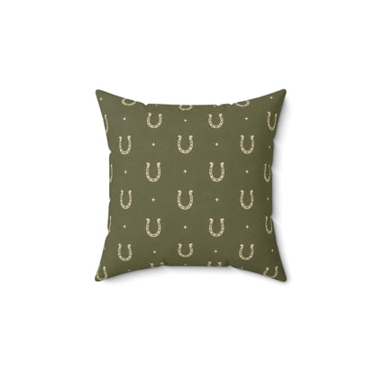 Lucky Olive Horseshoe Throw Pillow – Western Boho Decorative Cushion