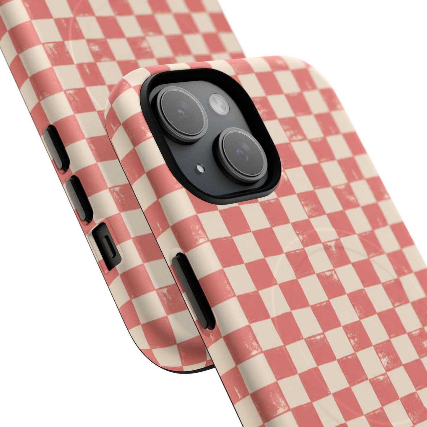 Coral Check Magnetic Protective Phone Case – Tough Dual-Layer Cover