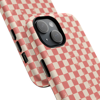 Coral Check Magnetic Protective Phone Case – Tough Dual-Layer Cover
