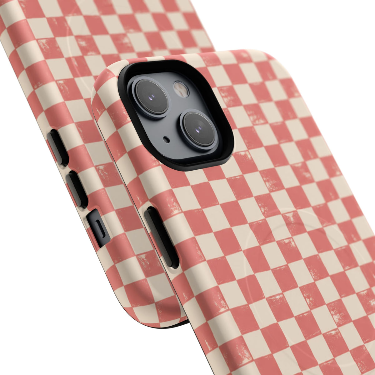 Coral Check Magnetic Protective Phone Case – Tough Dual-Layer Cover