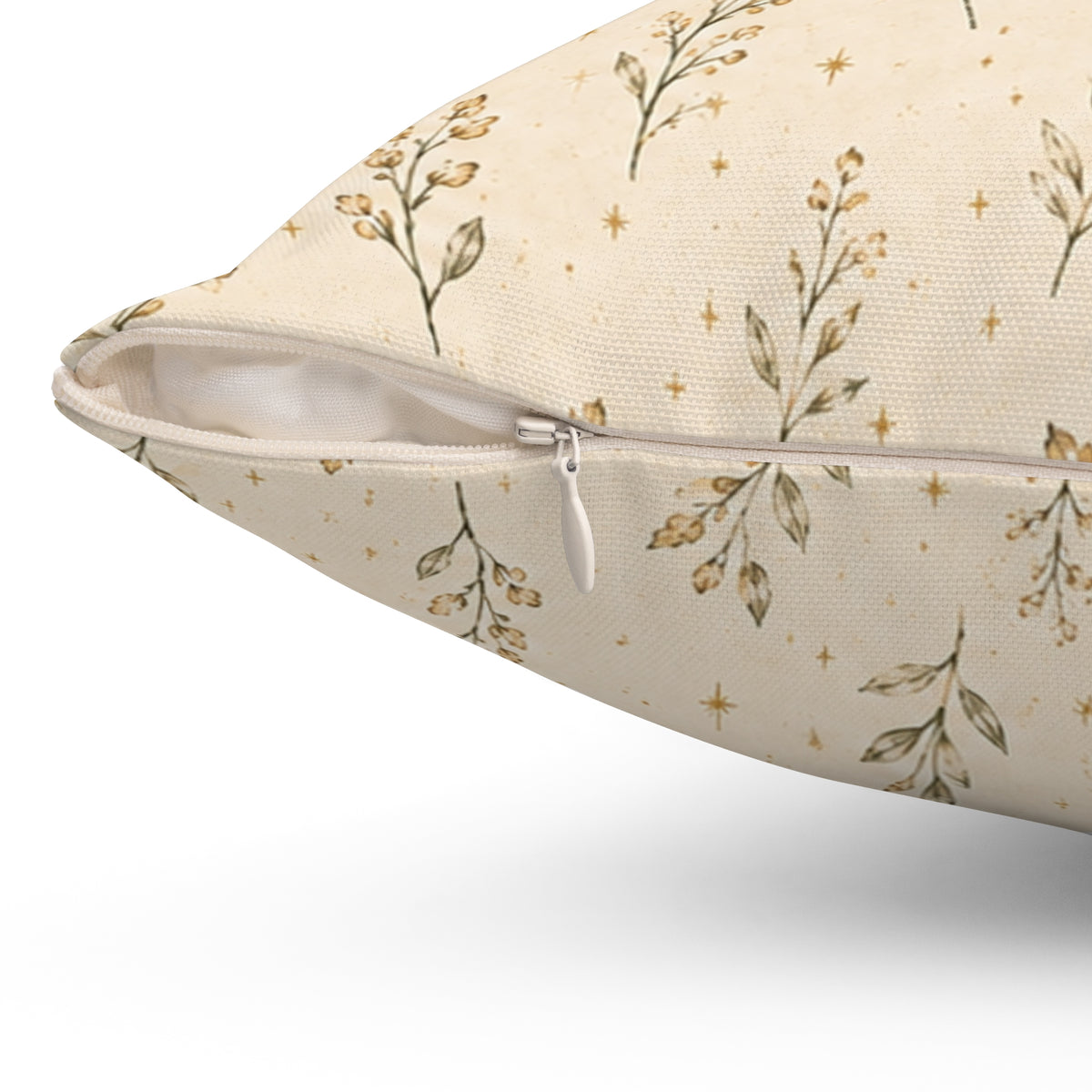 Golden Sprigs Pillow - Neutral Botanical Throw Pillow - Beige Floral Decorative Cushion - Boho Home Decor
