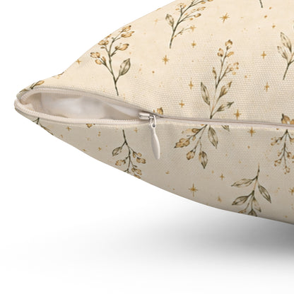 Golden Sprigs Pillow - Neutral Botanical Throw Pillow - Beige Floral Decorative Cushion - Boho Home Decor