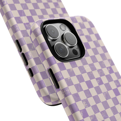 Lavender Check Magnetic Protective Phone Case – Tough Dual-Layer Cover