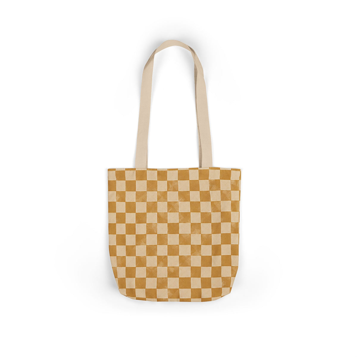 Golden Check Tote Bag - Mustard Checkerboard Canvas Bag - Retro Market Tote - Everyday Shopping Bag