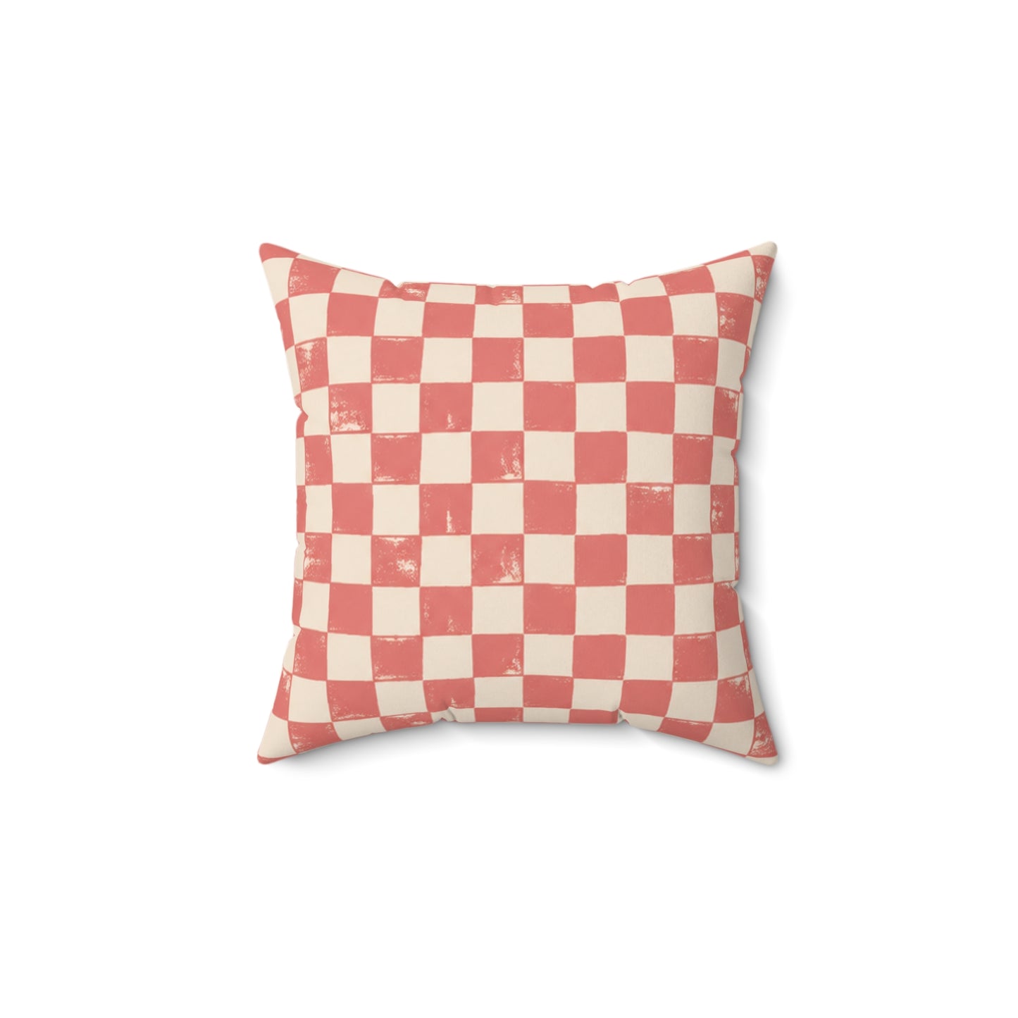 Coral Check Pillow - Pink Checkerboard Throw Pillow - Retro Decorative Cushion - Colorful Home Decor