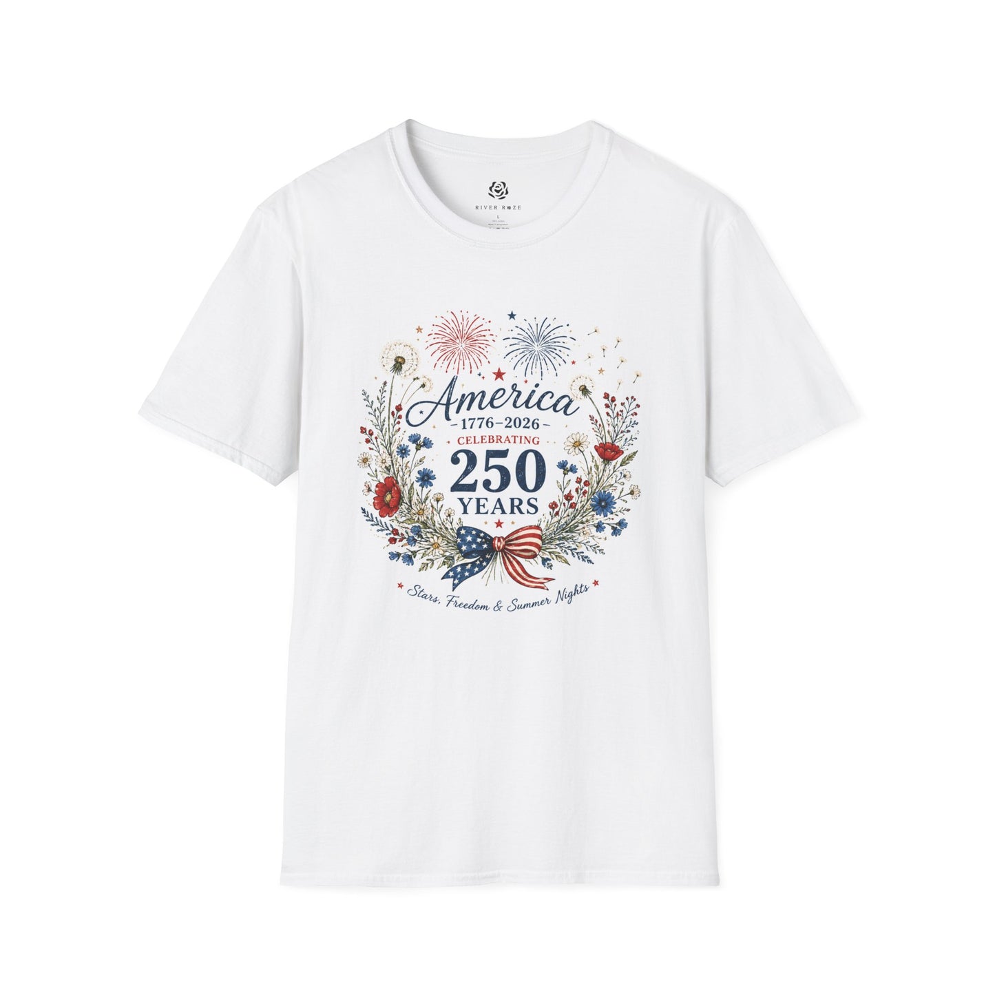 America 250 T-Shirt USA 250 Years of Freedom Tee Patriotic Floral USA Shirt