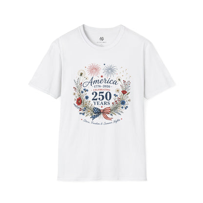 America 250 T-Shirt USA 250 Years of Freedom Tee Patriotic Floral USA Shirt