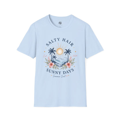 Salty Hair Sunny Days T-Shirt, Coastal Beach Graphic Tee, Summer Vacation Shirt, Surf & Ocean Lover Gift, Tropical Palm Tree Tee