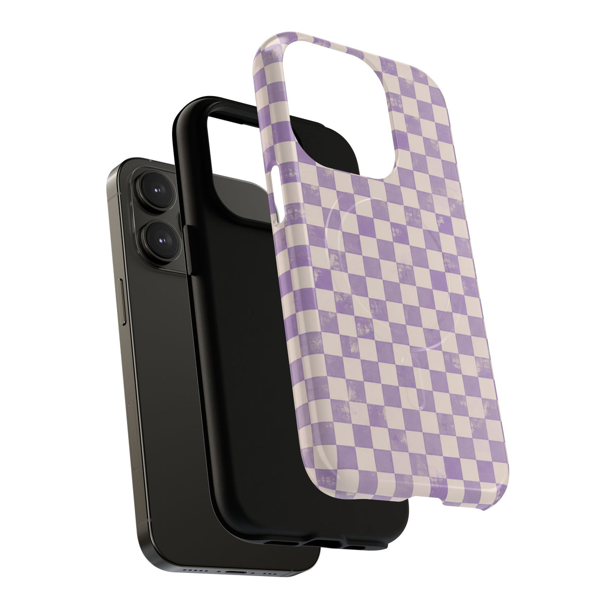 Lavender Check Magnetic Protective Phone Case – Tough Dual-Layer Cover
