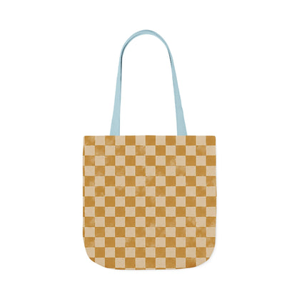 Golden Check Tote Bag - Mustard Checkerboard Canvas Bag - Retro Market Tote - Everyday Shopping Bag