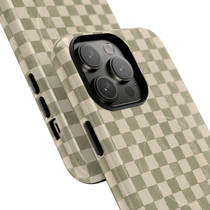 Sage Check Magnetic Protective Phone Case – Tough Dual-Layer Cover