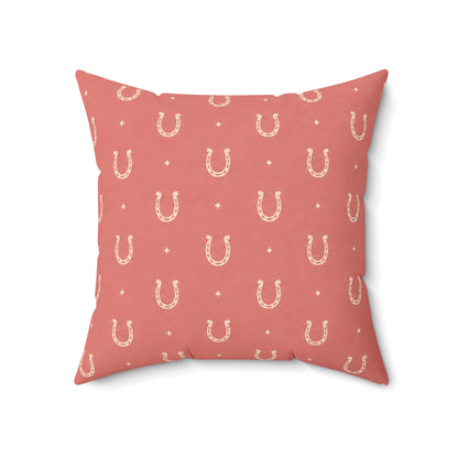 Lucky Blush Pillow - Pink Horseshoe Throw Pillow - Western Decorative Cushion - Cowgirl Boho Home Decor