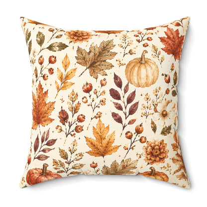 Autumn Harvest Decorative Throw Pillow – Watercolor Pumpkins & Fall Leaves