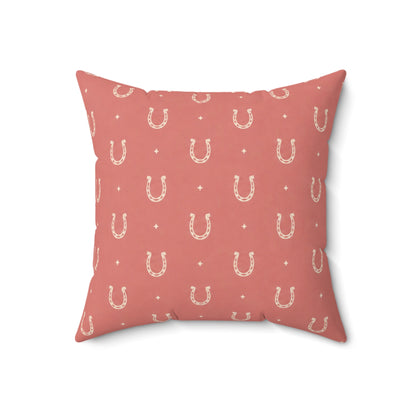 Lucky Blush Pillow - Pink Horseshoe Throw Pillow - Western Decorative Cushion - Cowgirl Boho Home Decor