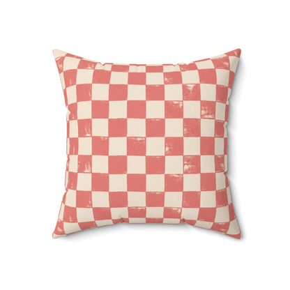 Coral Check Pillow - Pink Checkerboard Throw Pillow - Retro Decorative Cushion - Colorful Home Decor