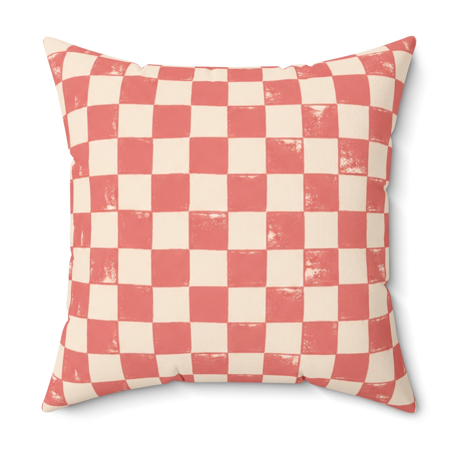 Coral Check Pillow - Pink Checkerboard Throw Pillow - Retro Decorative Cushion - Colorful Home Decor