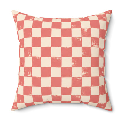Coral Check Pillow - Pink Checkerboard Throw Pillow - Retro Decorative Cushion - Colorful Home Decor