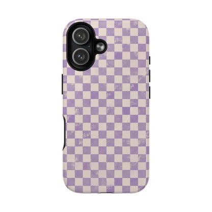 Lavender Check Magnetic Protective Phone Case – Tough Dual-Layer Cover