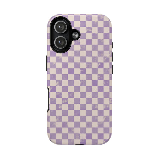 Lavender Check Magnetic Protective Phone Case – Tough Dual-Layer Cover