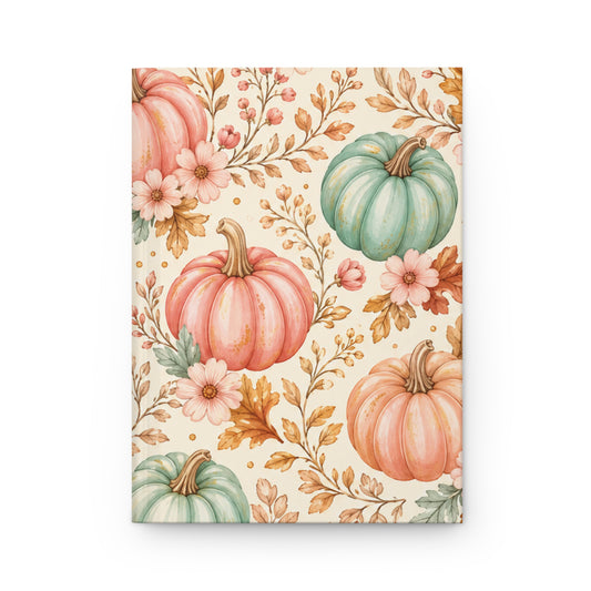 Blush Harvest Hardcover Journal – Lined Pumpkin Floral Notebook