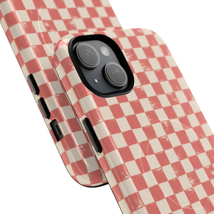 Coral Check Magnetic Protective Phone Case – Tough Dual-Layer Cover